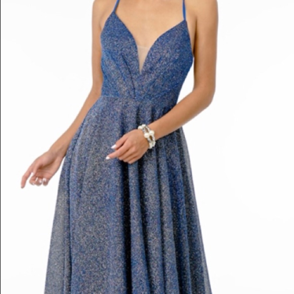 Illusion V-Neck A-Line Glitter Lame Long Dress